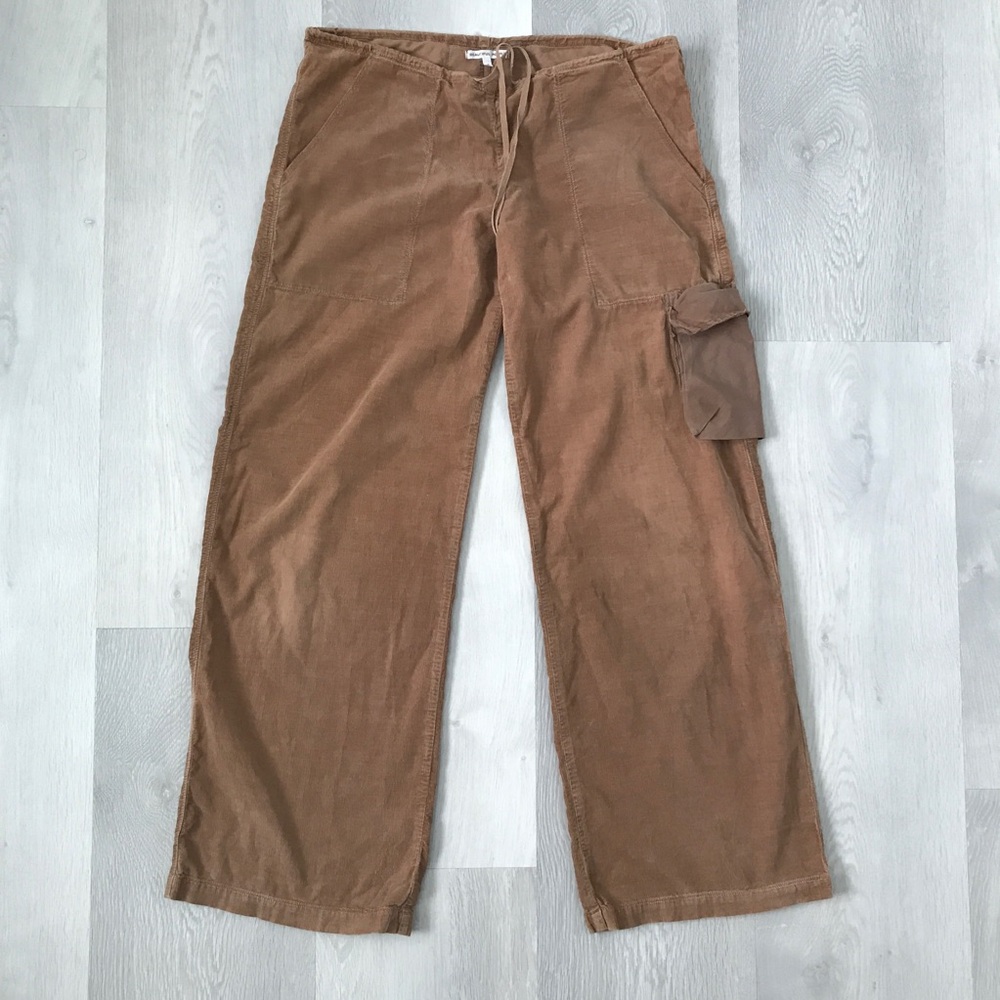 BEAUTIFUL PEOPLE BROWN CORDUROY WIDE LEG PANT CARGO POCKET WOMENS SMALL